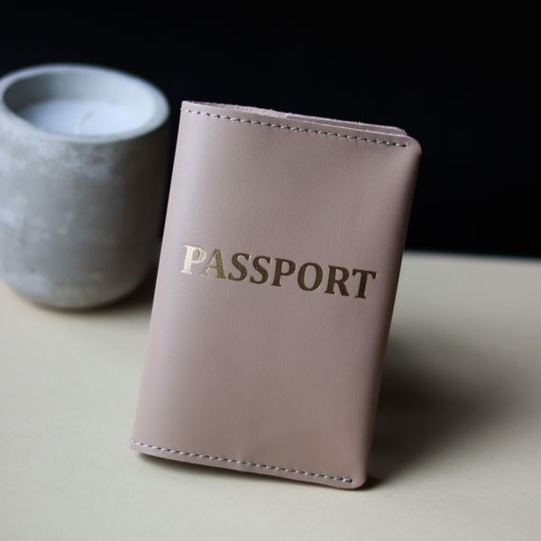 Обложка для паспорта "Passport", светлый беж с позолотой. 200030 фото