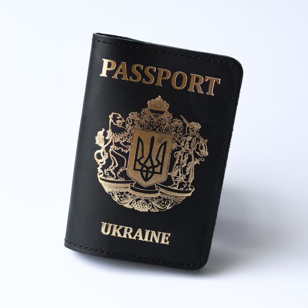 Обложка для паспорта "Passport+великий Герб Украины", черная с позолотой. 200035 фото