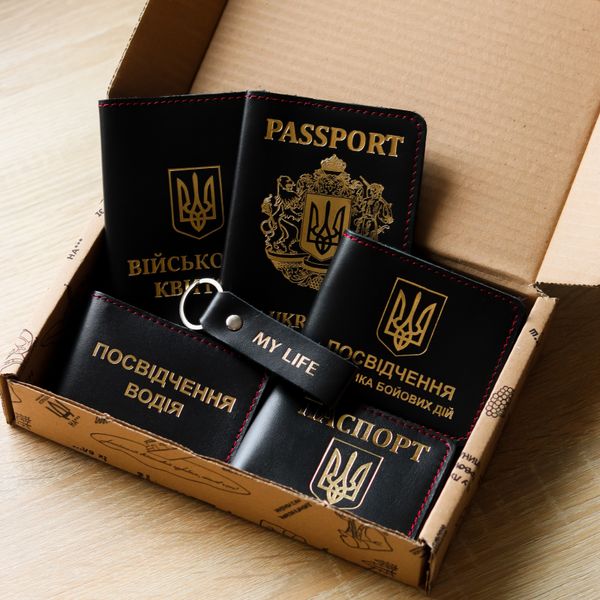 Набір "Passport+Великий герб,військовий квиток,УБД,посвідчення водія,ID-карта Паспорт+герб України,брелок-петля MY LIFE" 700051 фото