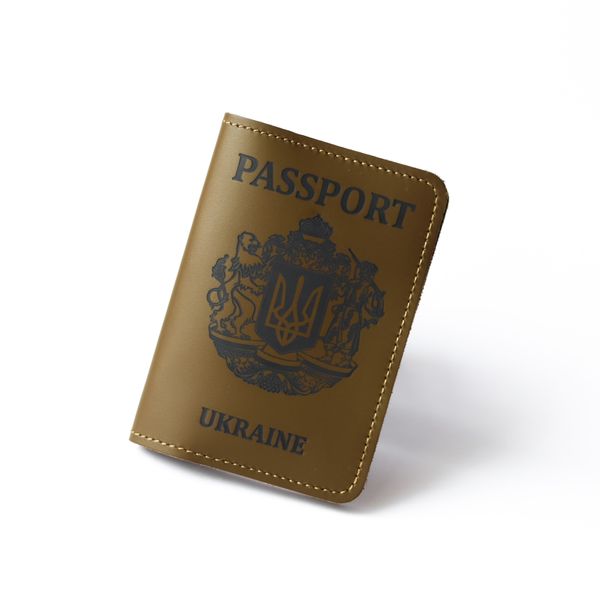 Обложка для паспорта "Passport+большой Герб Украины" хаки с черным. 200075 фото