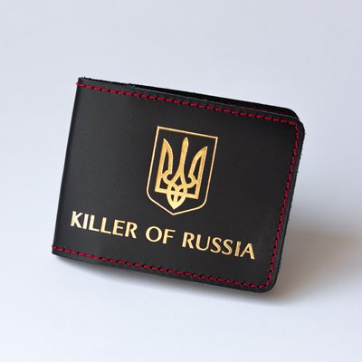 Обкладинка для посвідчення "KILLER" чорна з позолотою,червона нитка. 100090 фото