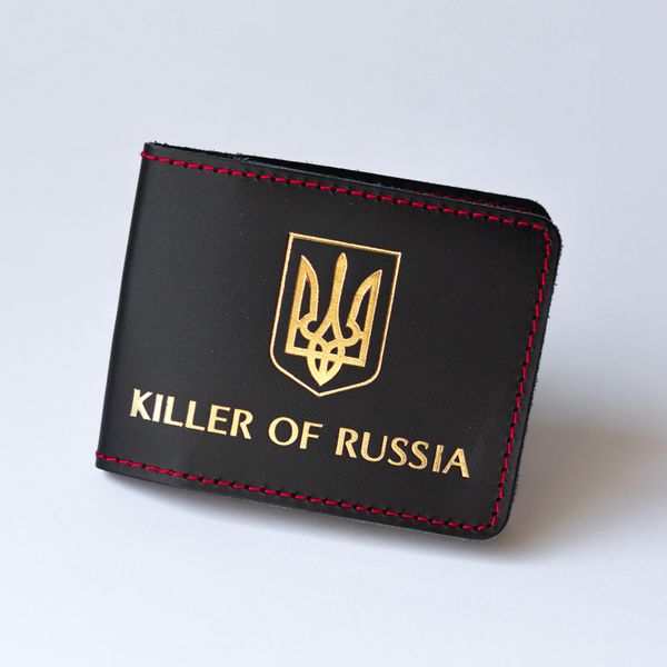 Обложка для удостоверения "KILLER" черная с позолотой, красная нить. 100090 фото